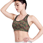Red Rose Flower Camouflage Print Women's Sports Bra