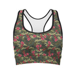 Red Rose Flower Camouflage Print Women's Sports Bra