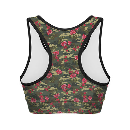 Red Rose Flower Camouflage Print Women's Sports Bra