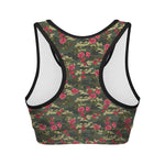 Red Rose Flower Camouflage Print Women's Sports Bra