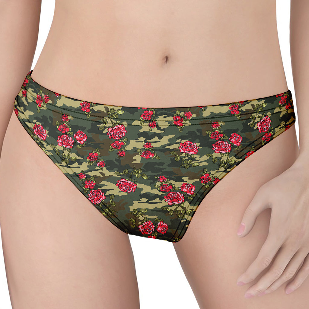 Red Rose Flower Camouflage Print Women's Thong