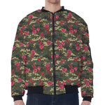 Red Rose Flower Camouflage Print Zip Sleeve Bomber Jacket