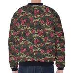 Red Rose Flower Camouflage Print Zip Sleeve Bomber Jacket
