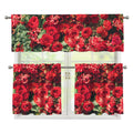 Red Rose Flower Print 3 Piece Kitchen Curtains
