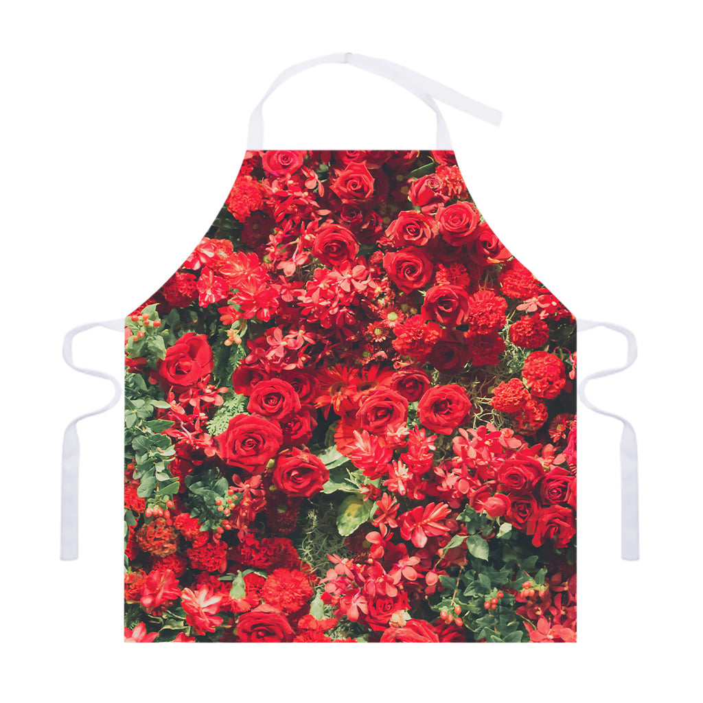 Red Rose Flower Print Adjustable Apron