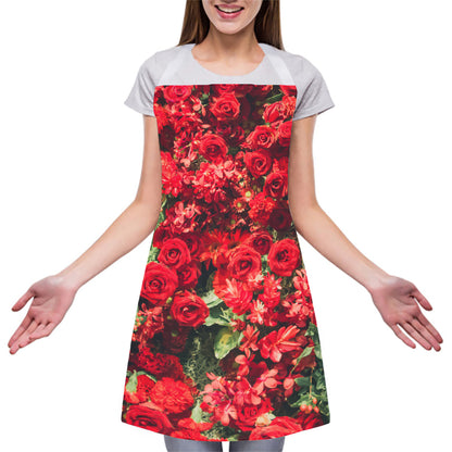 Red Rose Flower Print Adjustable Apron