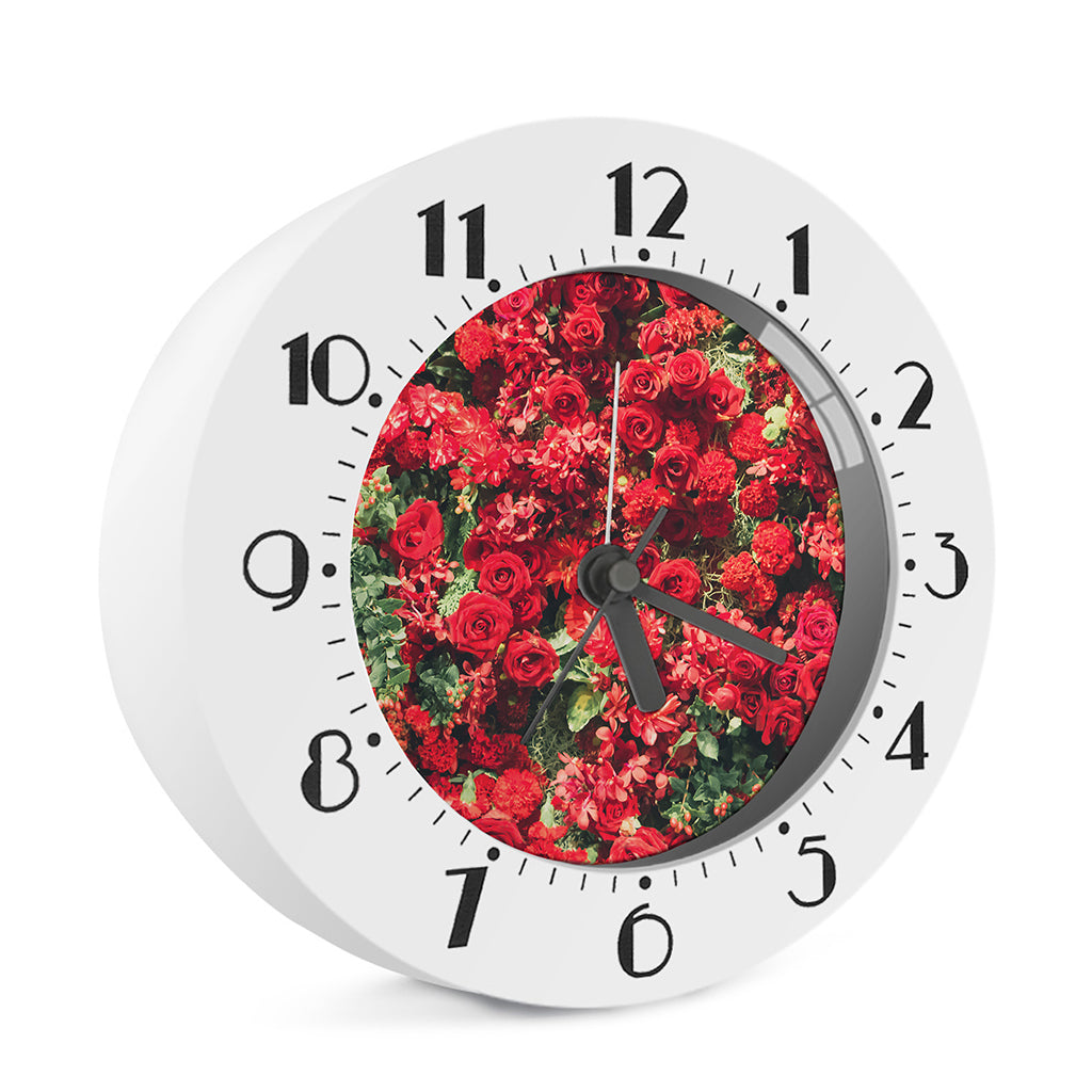 Red Rose Flower Print Alarm Clock