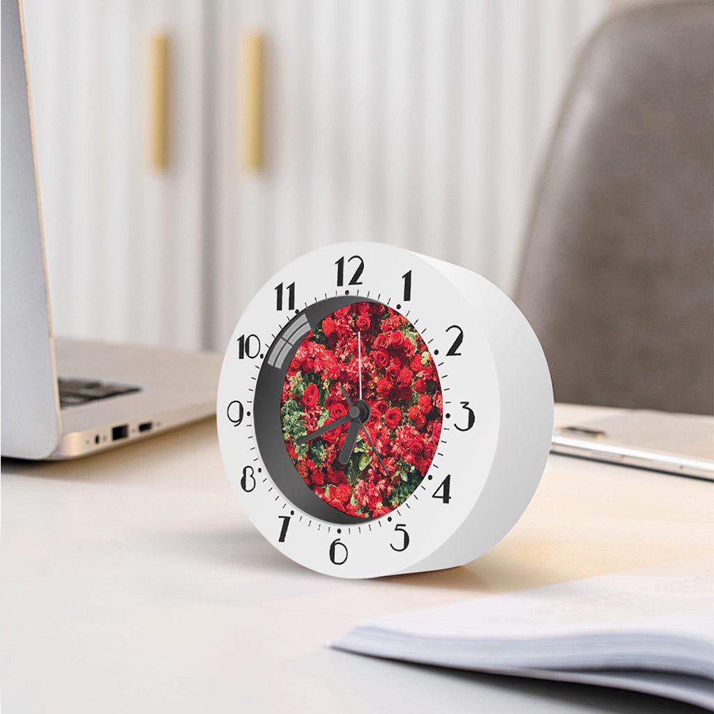 Red Rose Flower Print Alarm Clock