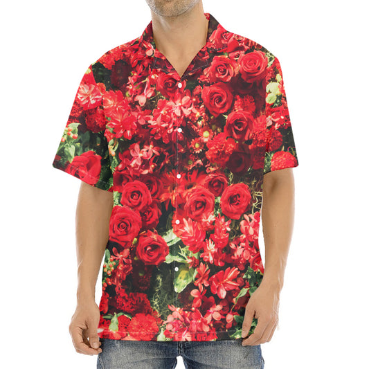 Red Rose Flower Print Aloha Shirt