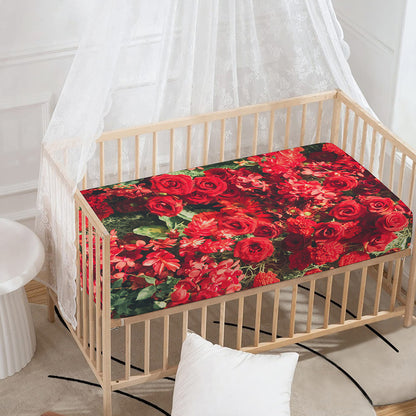 Red Rose Flower Print Baby Crib Sheet