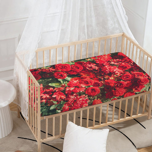 Red Rose Flower Print Baby Crib Sheet