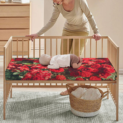 Red Rose Flower Print Baby Crib Sheet