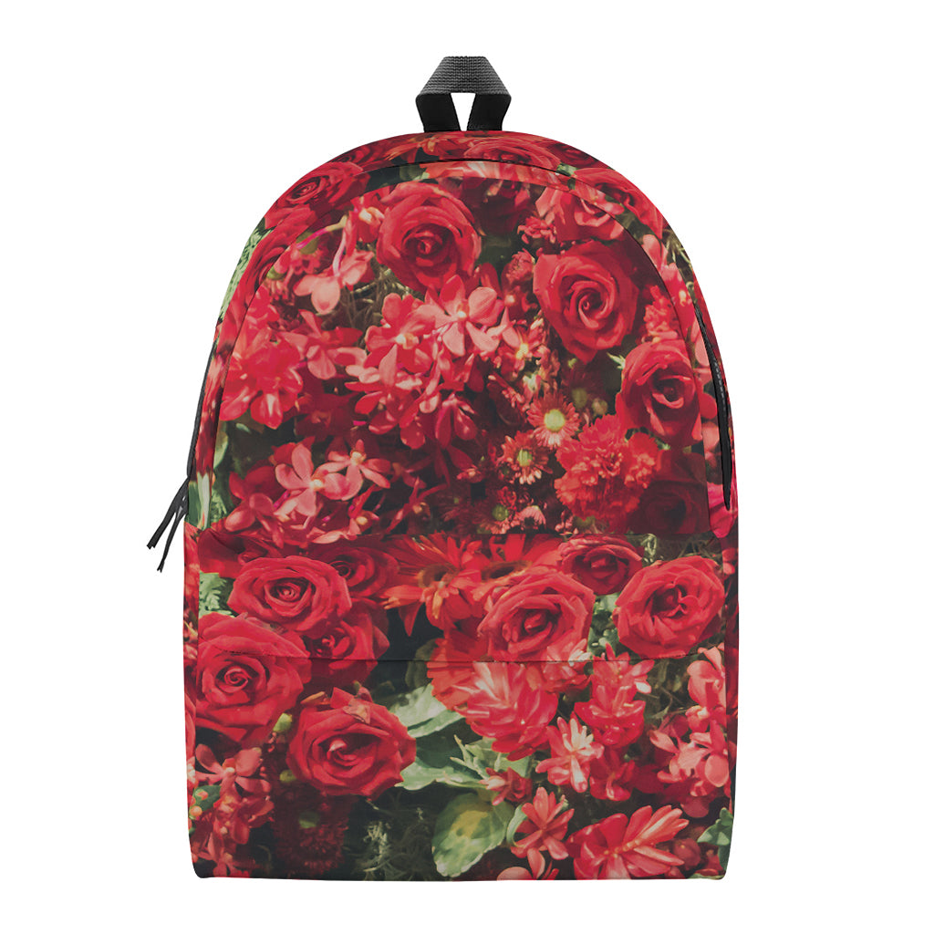 Red Rose Flower Print Backpack