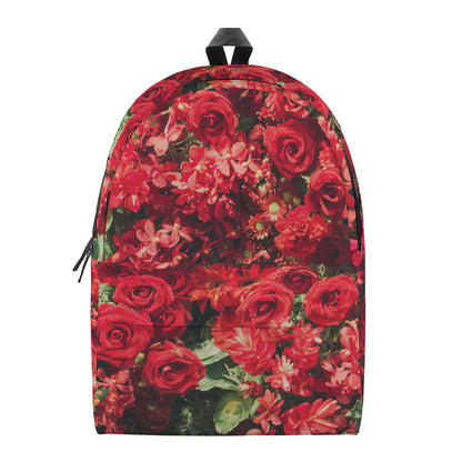 Red Rose Flower Print Backpack