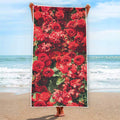 Red Rose Flower Print Beach Towel