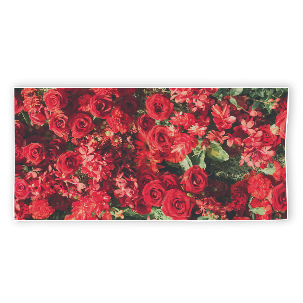 Red Rose Flower Print Beach Towel