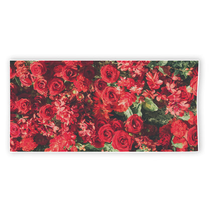 Red Rose Flower Print Beach Towel