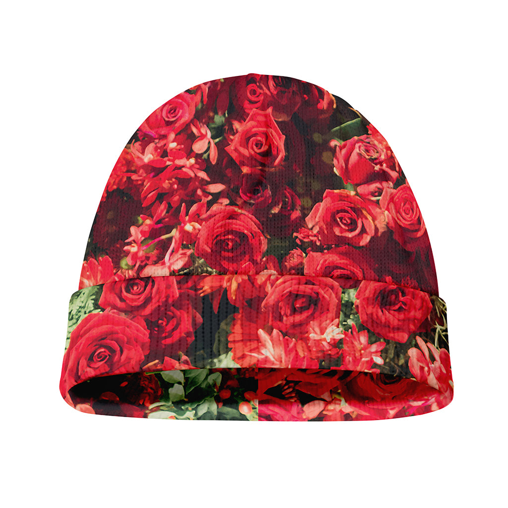 Red Rose Flower Print Beanie