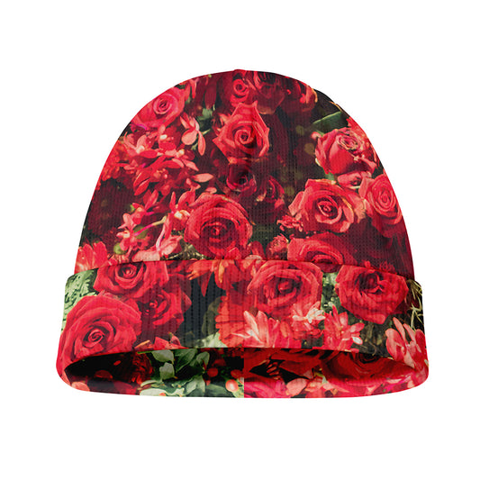Red Rose Flower Print Beanie
