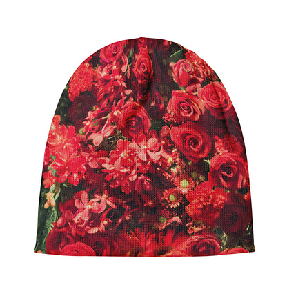 Red Rose Flower Print Beanie