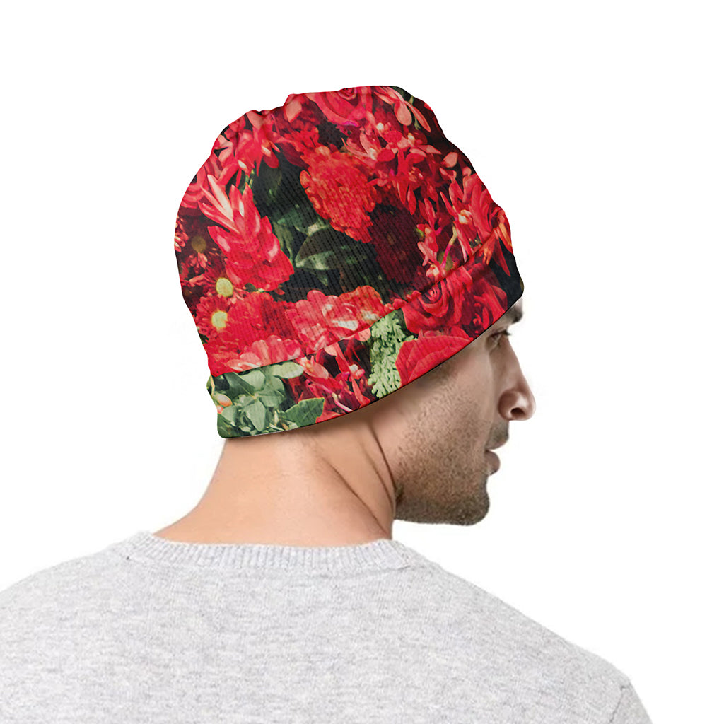 Red Rose Flower Print Beanie