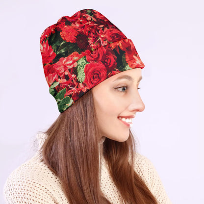 Red Rose Flower Print Beanie