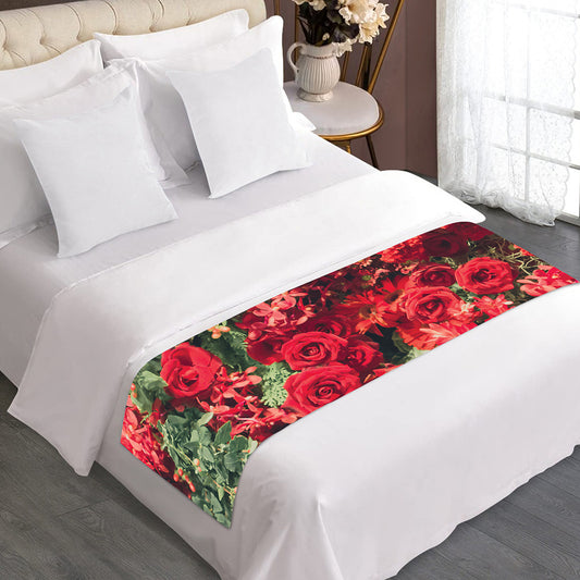 Red Rose Flower Print Bed Runner
