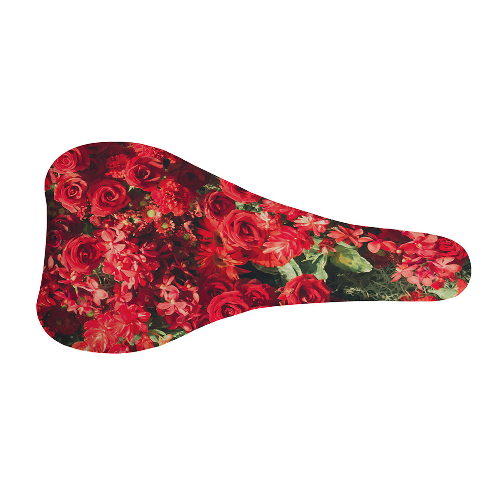 Red Rose Flower Print Bicycle Seat Cover