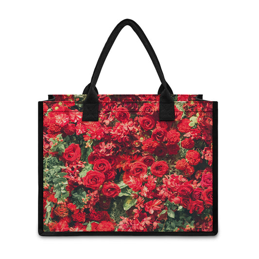 Red Rose Flower Print Canvas Tote Bag