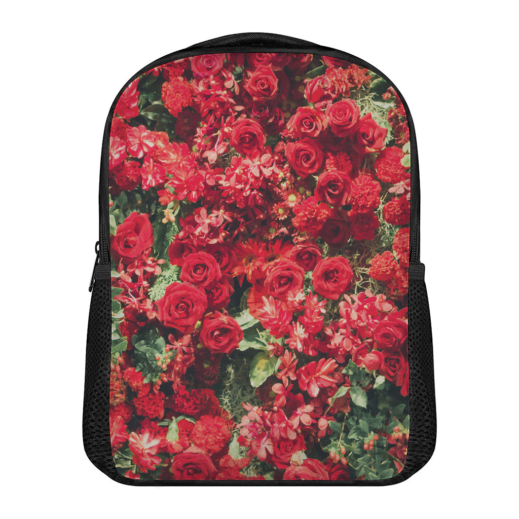 Red Rose Flower Print Casual Backpack