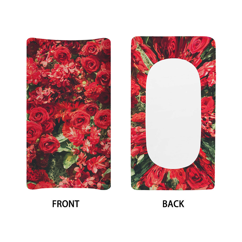 Red Rose Flower Print Changing Pad Cover