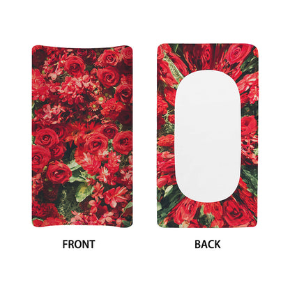 Red Rose Flower Print Changing Pad Cover