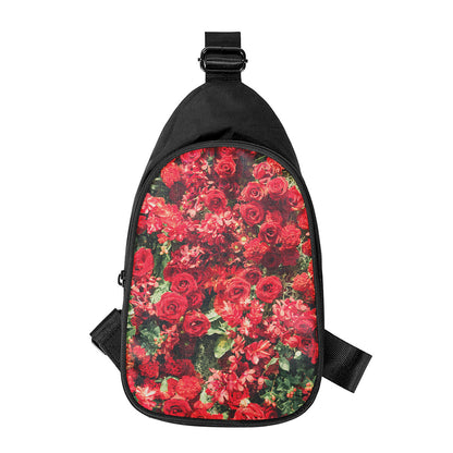 Red Rose Flower Print Chest Bag