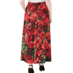 Red Rose Flower Print Chiffon Maxi Skirt