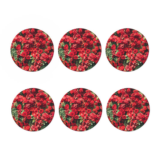 Red Rose Flower Print Coaster Set