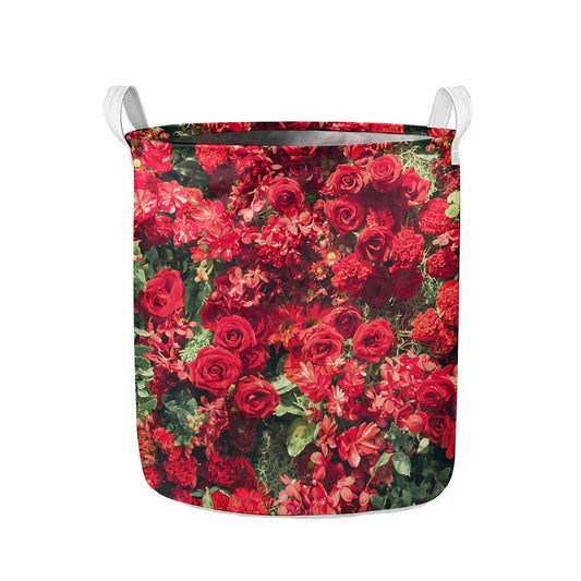 Red Rose Flower Print Collapsible Laundry Basket