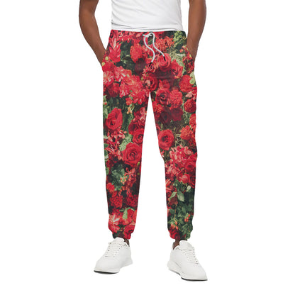 Red Rose Flower Print Cotton Pants