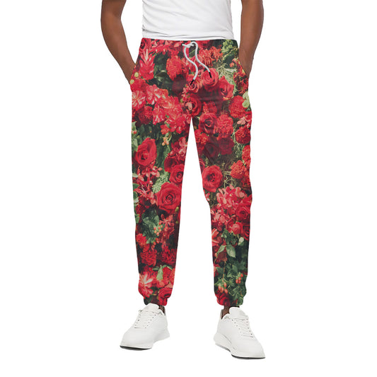 Red Rose Flower Print Cotton Pants