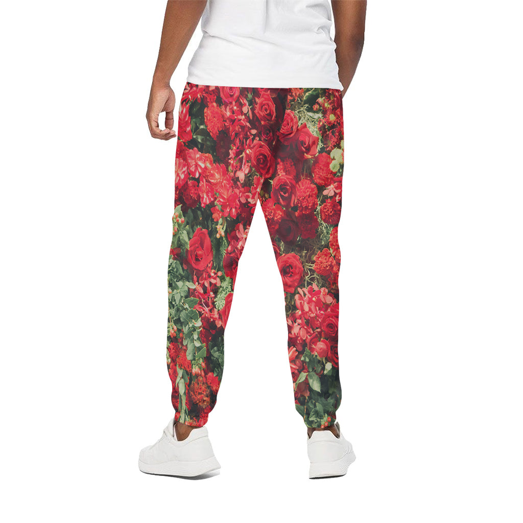 Red Rose Flower Print Cotton Pants