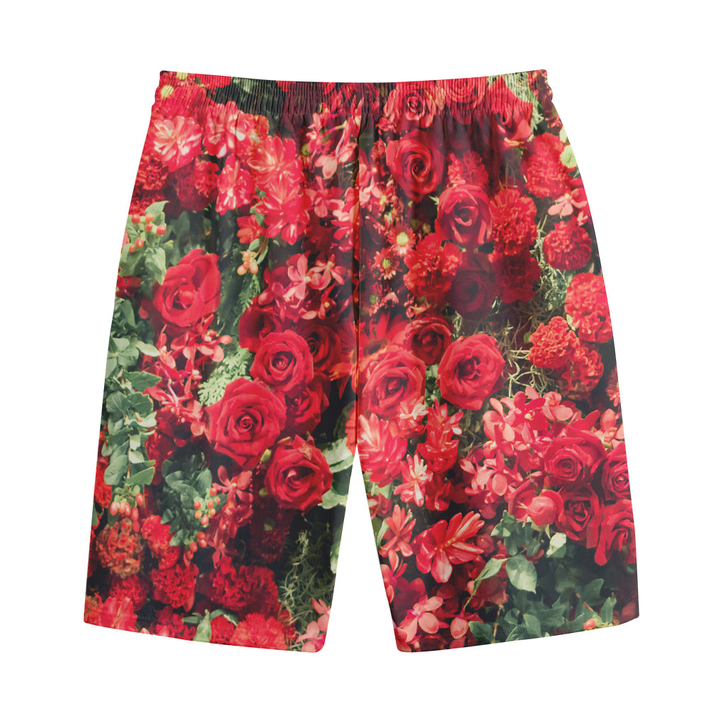 Red Rose Flower Print Cotton Shorts