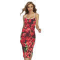 Red Rose Flower Print Cross Back Cami Dress