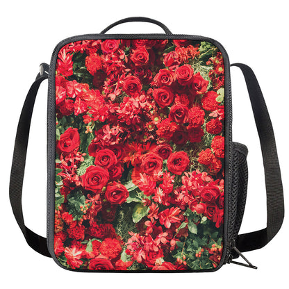 Red Rose Flower Print Crossbody Lunch Bag
