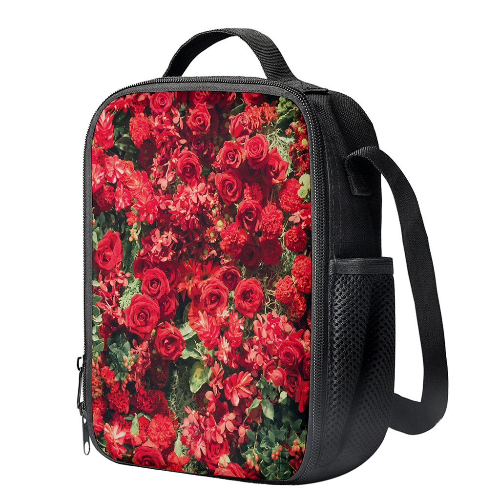 Red Rose Flower Print Crossbody Lunch Bag