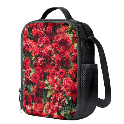 Red Rose Flower Print Crossbody Lunch Bag