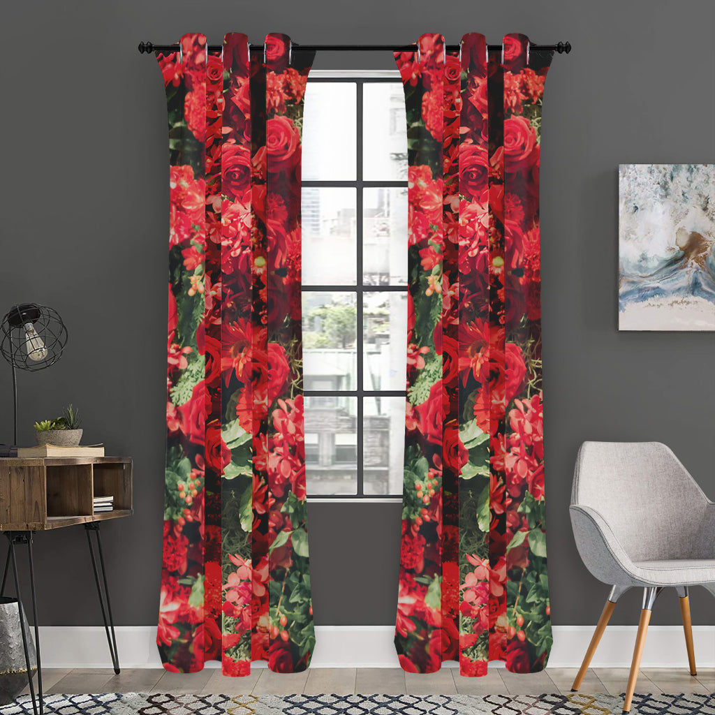 Red Rose Flower Print Curtain