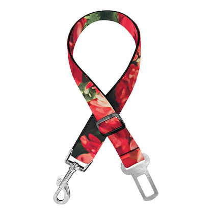 Red Rose Flower Print Dog Seat Belt