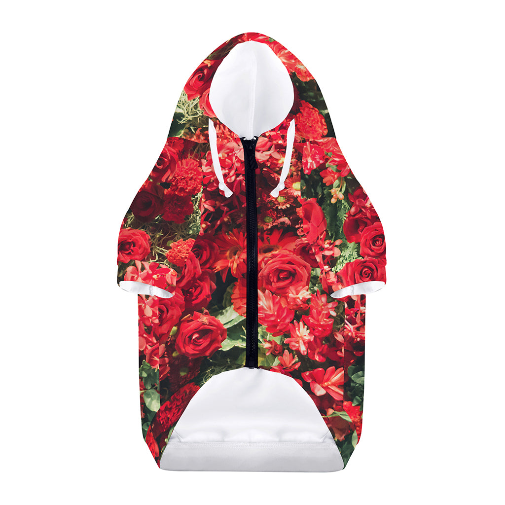 Red Rose Flower Print Dog Zip Up Hoodie