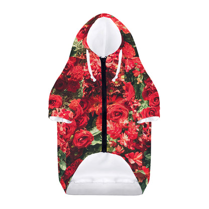Red Rose Flower Print Dog Zip Up Hoodie