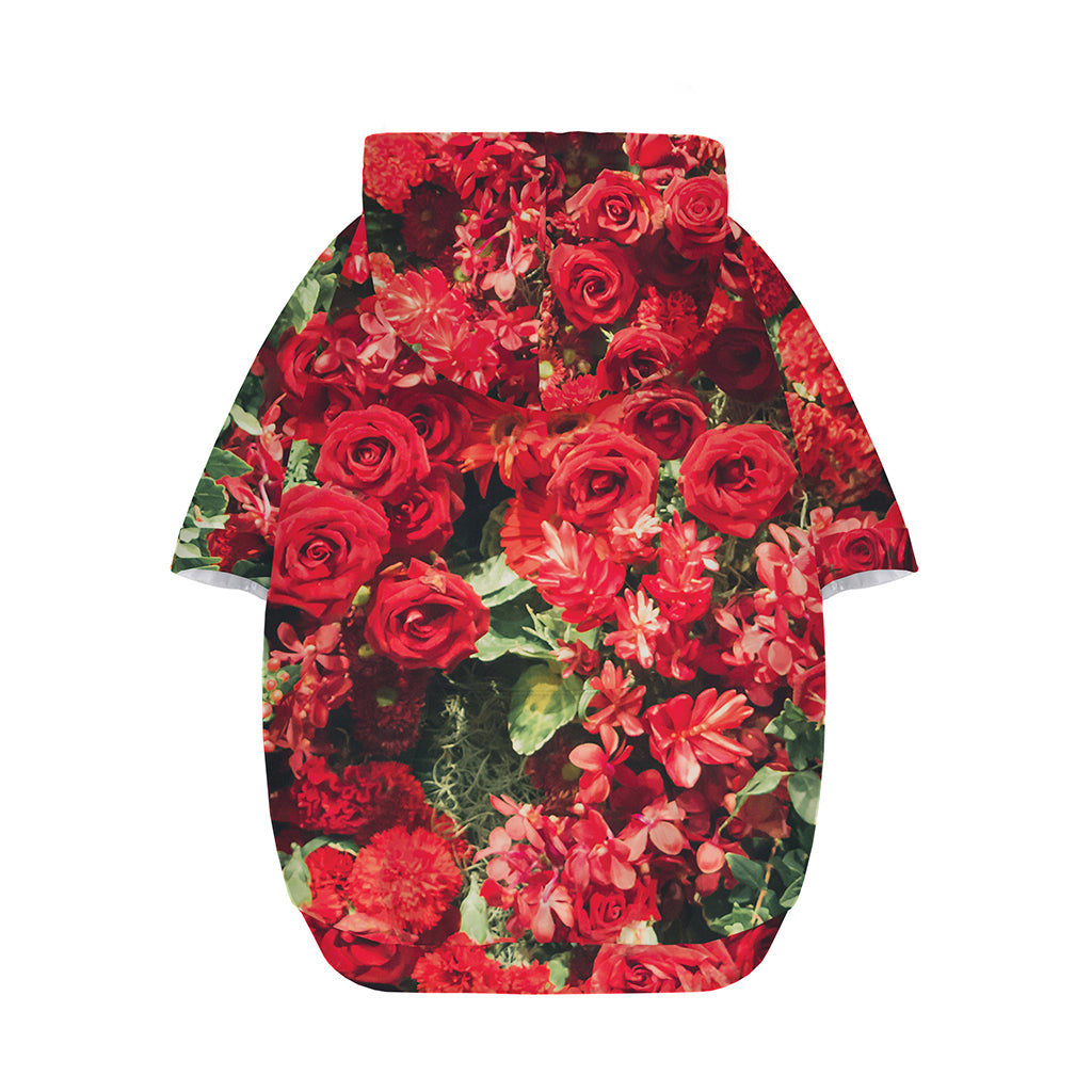 Red Rose Flower Print Dog Zip Up Hoodie
