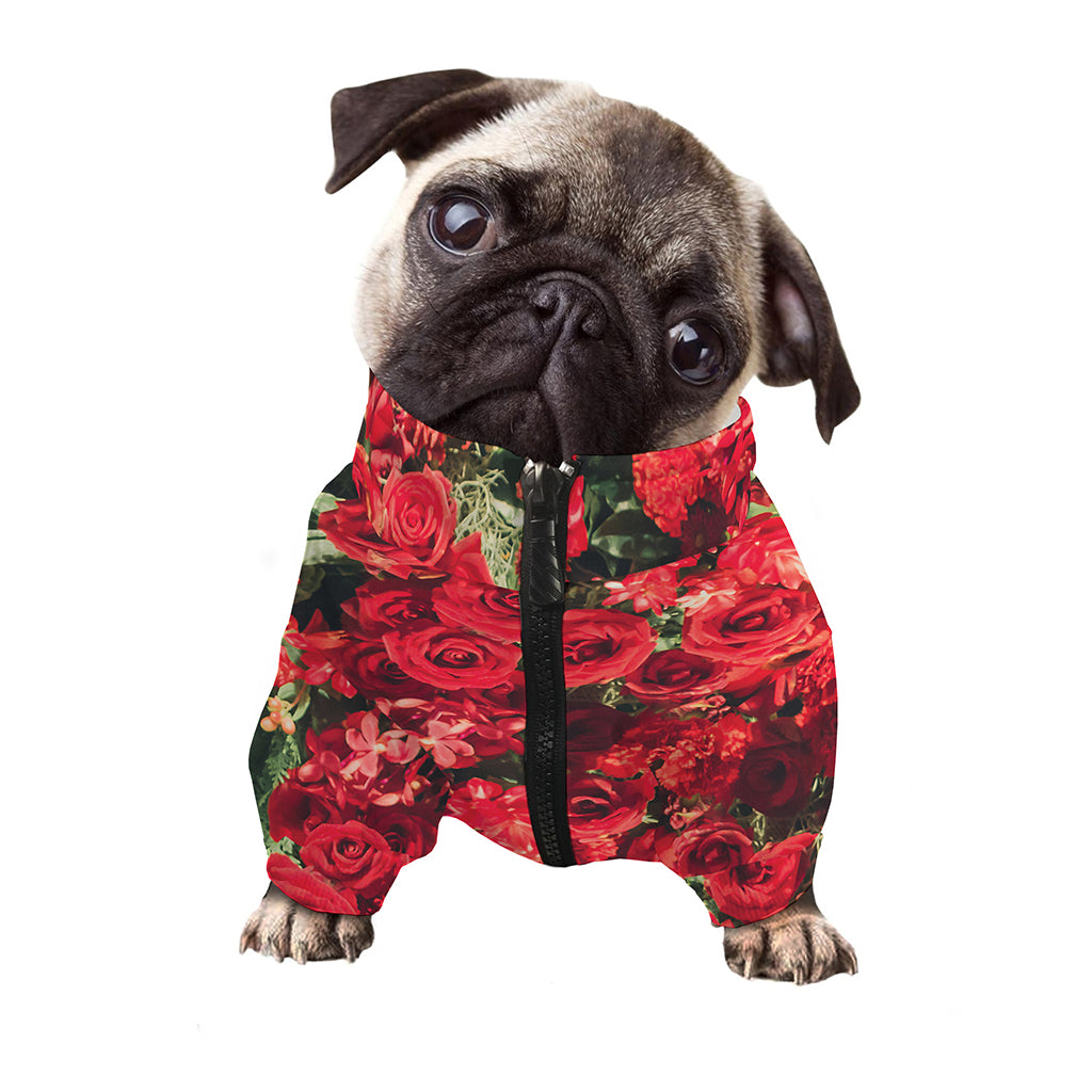 Red Rose Flower Print Dog Zip Up Jacket